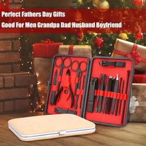 All-in-one 18-piece manicure & pedicure kit with nail clippers, trimming tools, and grooming accessories for professional or home use.